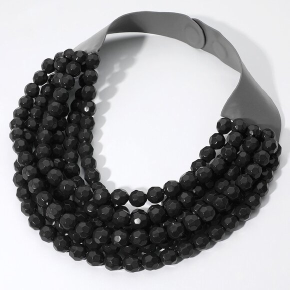 NEW Stunning Faceted Beaded 7-Strand Bib Statement Necklace in Raven Black - Picture 2 of 5